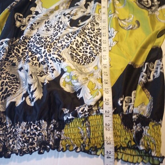 Animal & damask print batwing blouse with braided straps & elastic waist - Picture 2 of 9